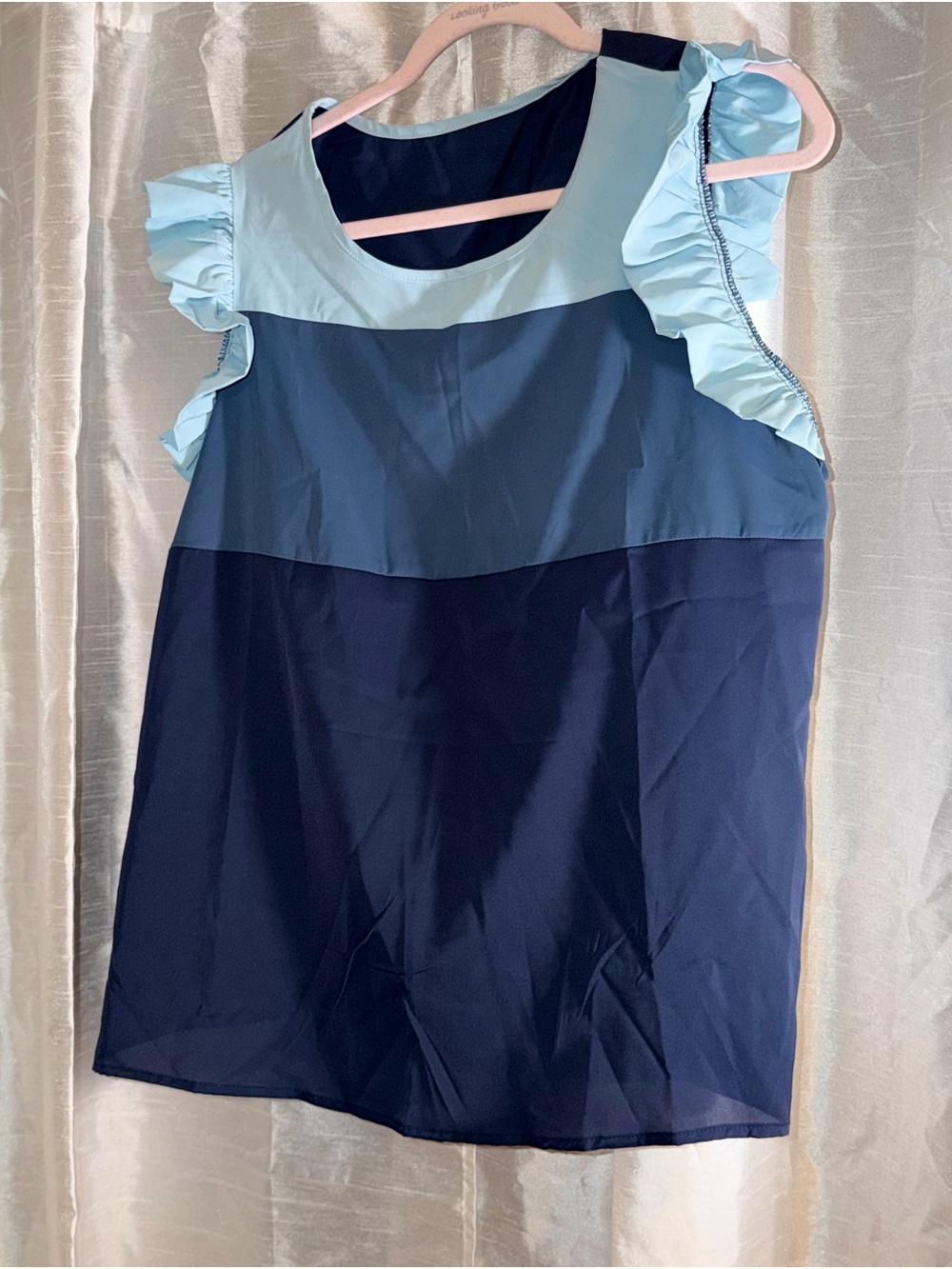 SHEIN Navy and Light Blue Ruffle Sleeve Tank Top